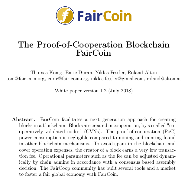 FairCoin description